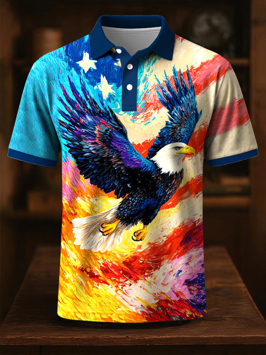 Eagle Print Independence Day Polo Shirt for Patriotic Gift USA Pride Fans Short Sleeve