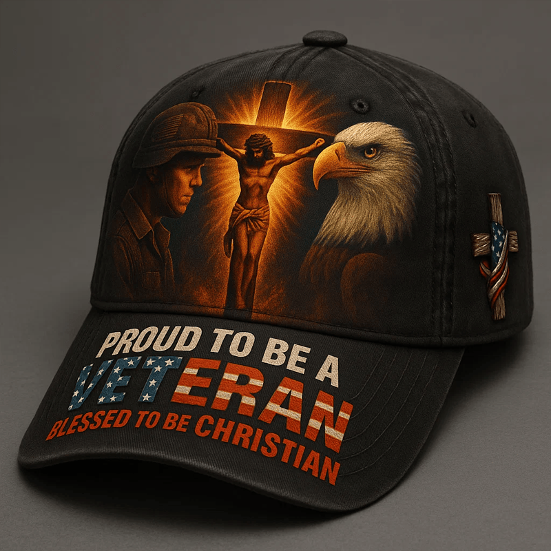 Eagle Proud To Be A Veteran Hat Jesus On Holy Cross Christian Cap Gifts For Jesus Lovers