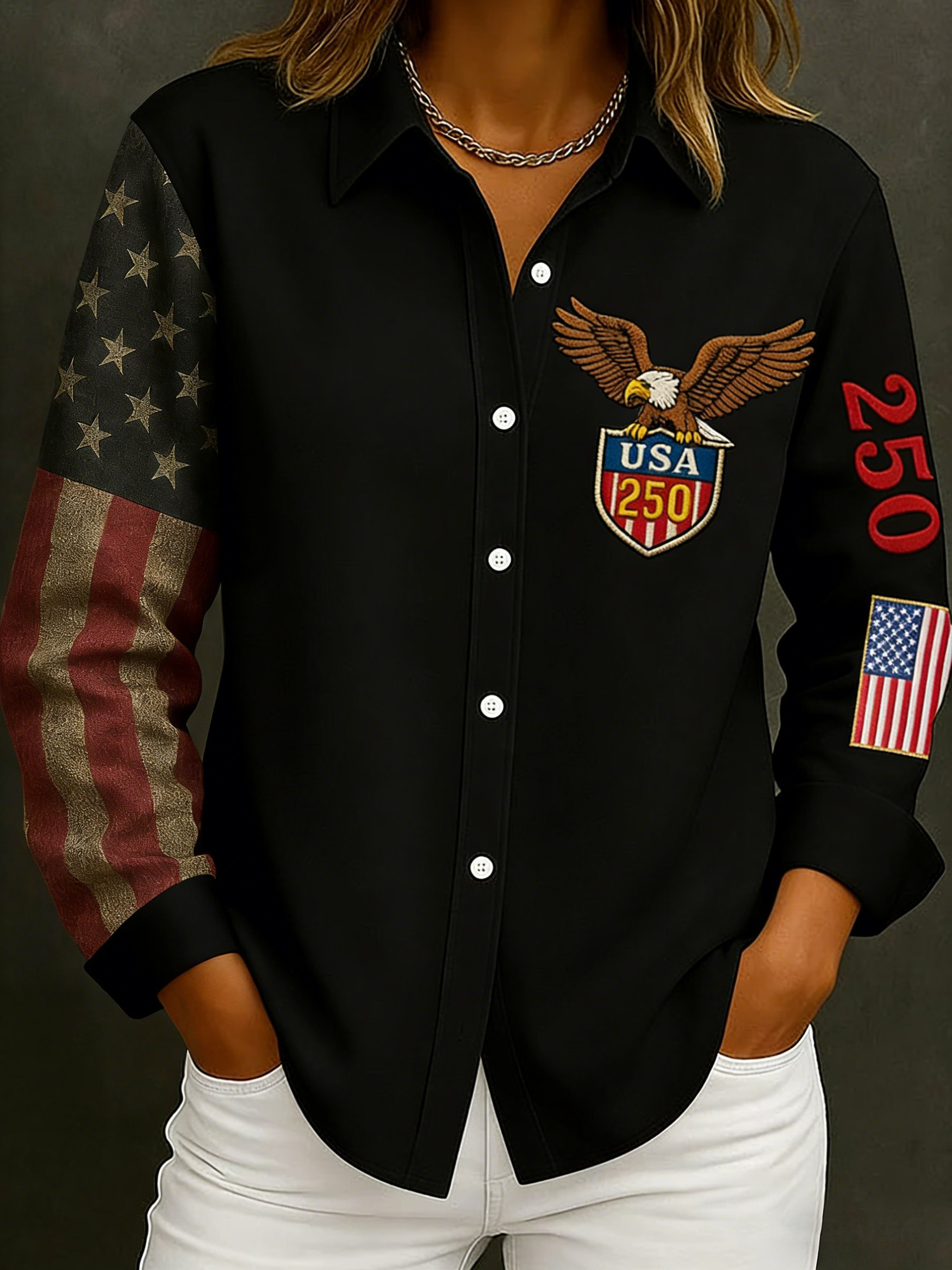Eagle Retro 250th Anniversary Button Up Long Sleeve 1776 2026 Merch Best 4Th Of July Gifts