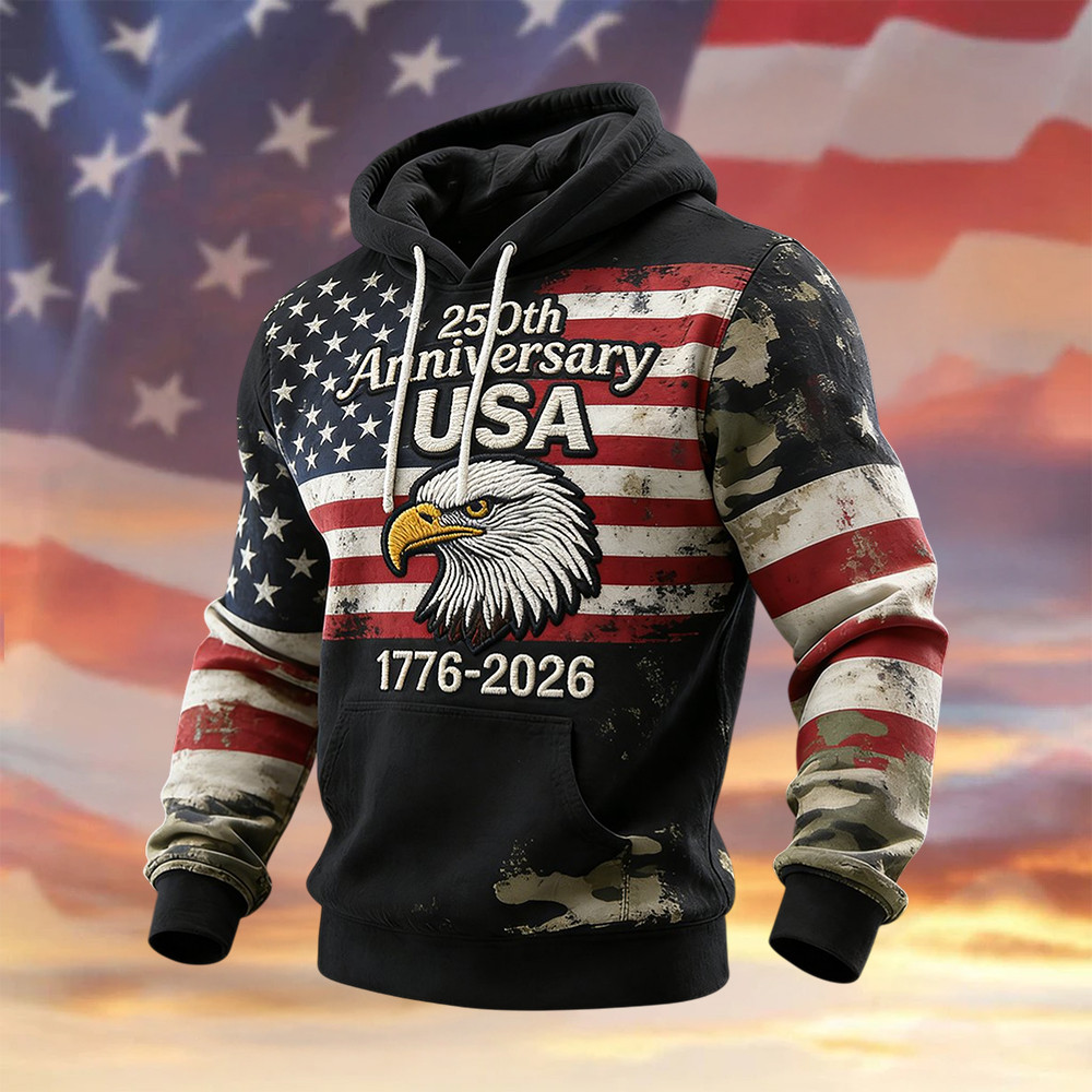 Eagle Retro American 250th Anniversary 1776 2026 Hoodie Vintage Apparel 4th Of July Gift