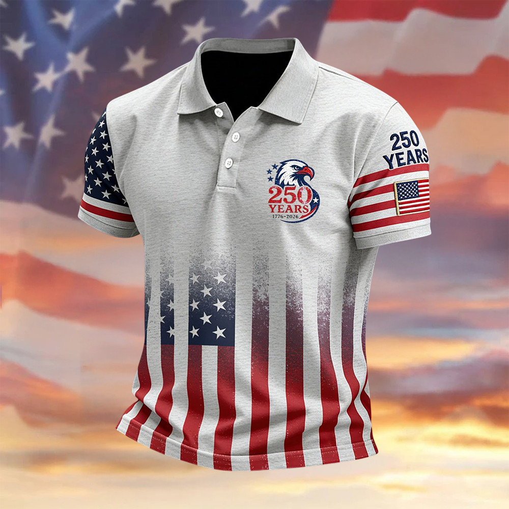 Eagle Retro American 250th Anniversary 1776 2026 Polo Shirt 4Th Of July Outfits Gift For Him