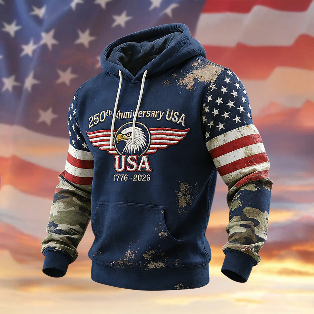 Eagle Retro American 250th Anniversary Hoodie American 250 Years Birthday Clothing Line