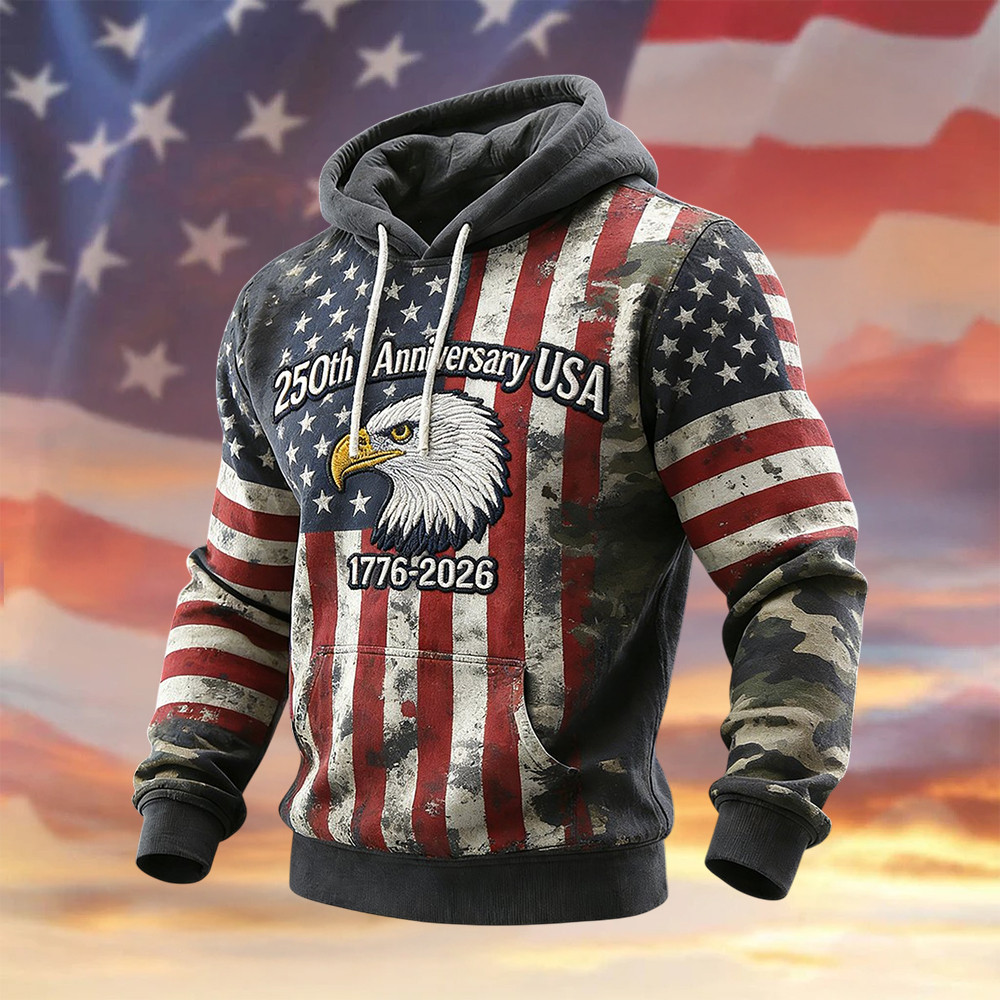 Eagle Retro American 250th Anniversary Hoodie American Flag Apparel Gift For 4Th Of July