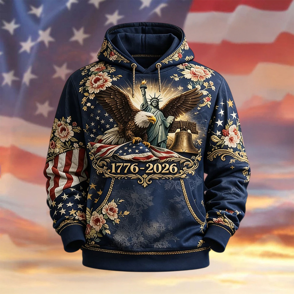 Eagle Retro American 250th Anniversary Hoodie Independence Day Merch Gift For Boyfriend