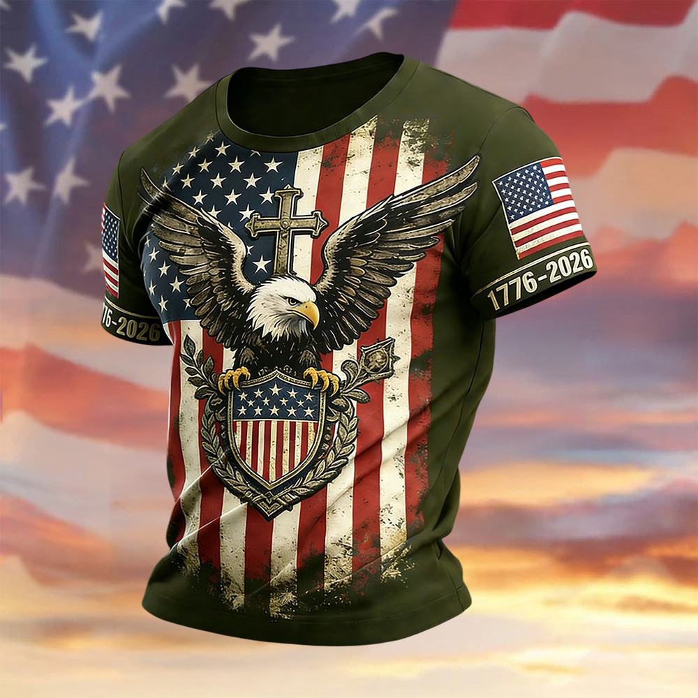 Eagle Retro Faith 250th Anniversary American T-Shirt America's 250th Birthday Shirt Patriotic Gift