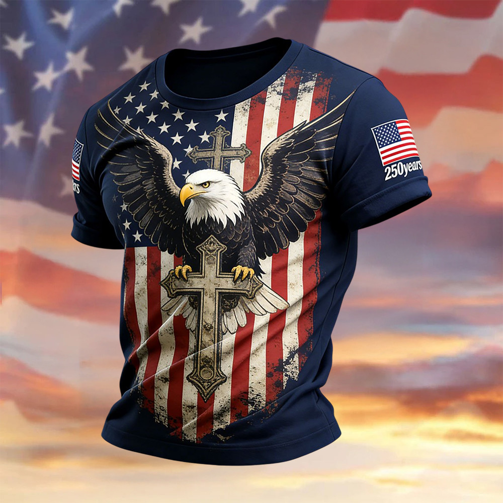 Eagle Retro Faith 250th Anniversary T-Shirt 4Th Of July Shirt American 250 Years Birthday Gifts
