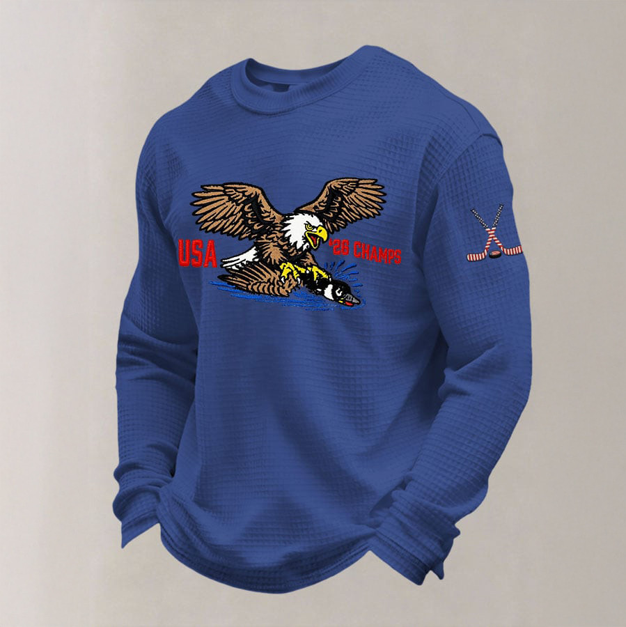 Eagle Retro USA Ice Hockey 2026 Champs Long Sleeve Shirt USA Hockey Gold Merch Fan Gear