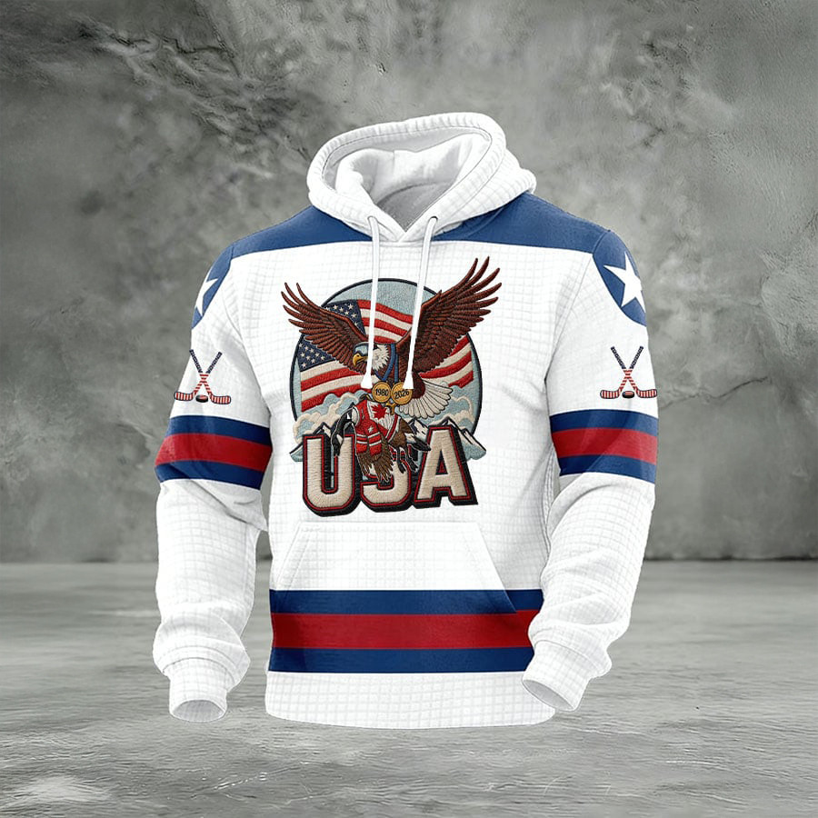 Eagle Retro USA Ice Hockey Hoodie USA Hockey Gold Apparel Present Idea For Fan