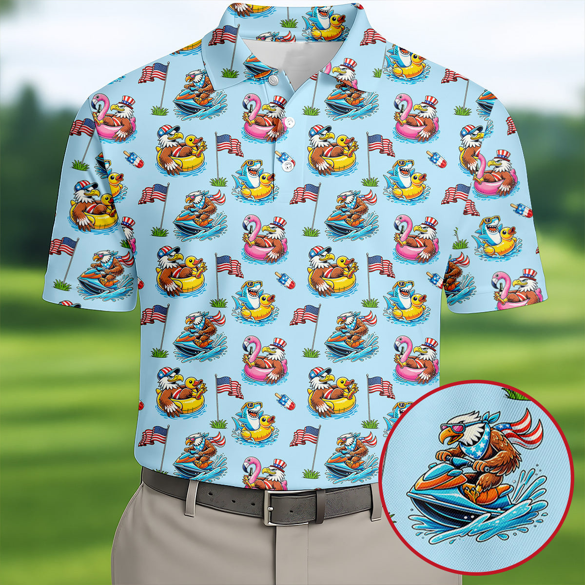 Eagle Shark Summer Patriotic Golf Polo Shirt Golf Clothes For Men Golf Present Ideas