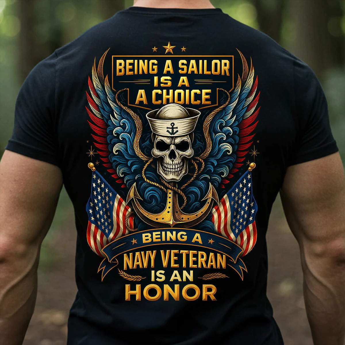 Eagle Skull USA Flag Veteran T-Shirt Being A Navy Veteran Is An Honor US Navy Military Shirt