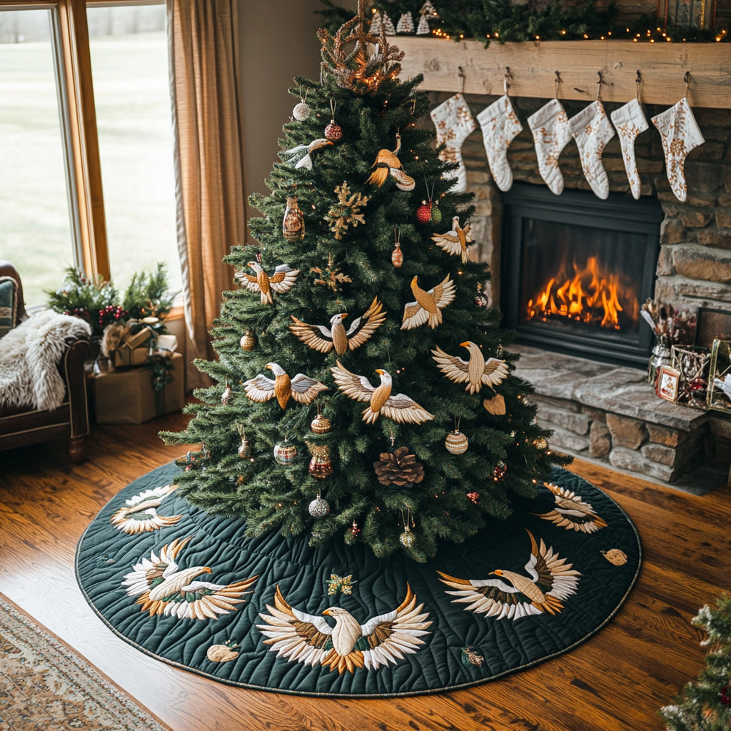 Eagle Spirit Christmas Quilted Tree Skirt Home Decor Christmas Gifts For Eagle Lovers