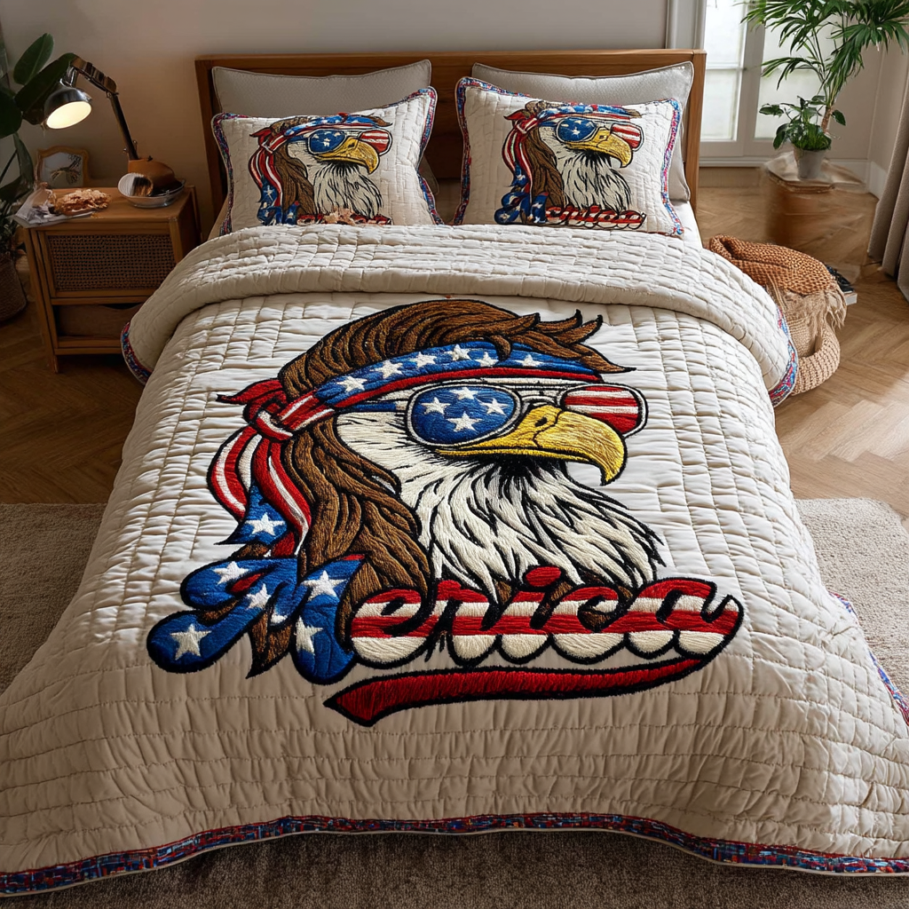 Eagle Spirit Quilted Bedding Set Best Bed Sheet Set Patriotic Eagle Items Gifts