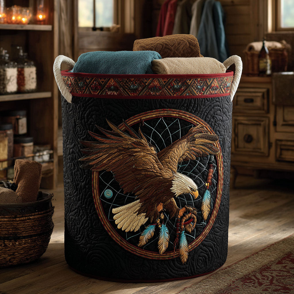 Eagle Spirit Quilted Laundry Basket Portable Quilted Hamper for Easy Carrying and Storage