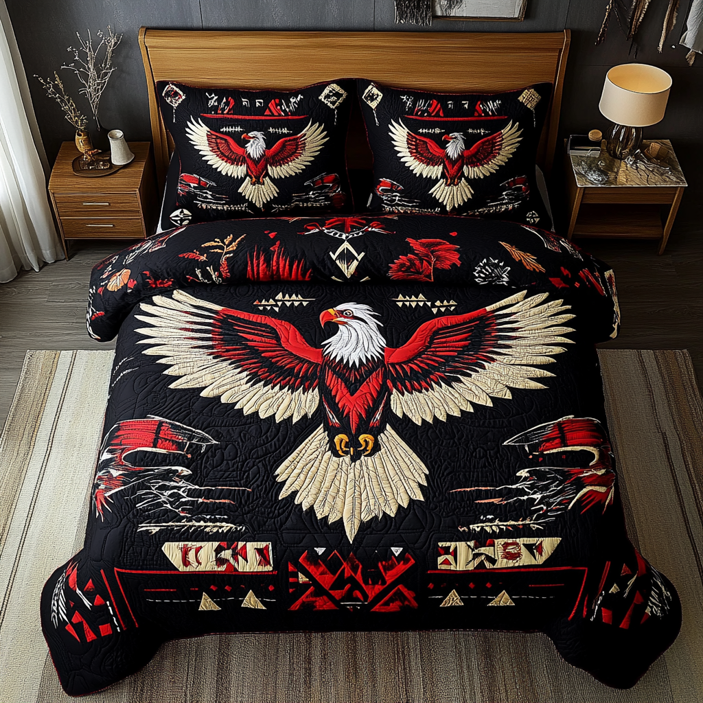 Eagle Storm Quilted Bedding Set Bed Decor Best Eagle Gifts For Dad