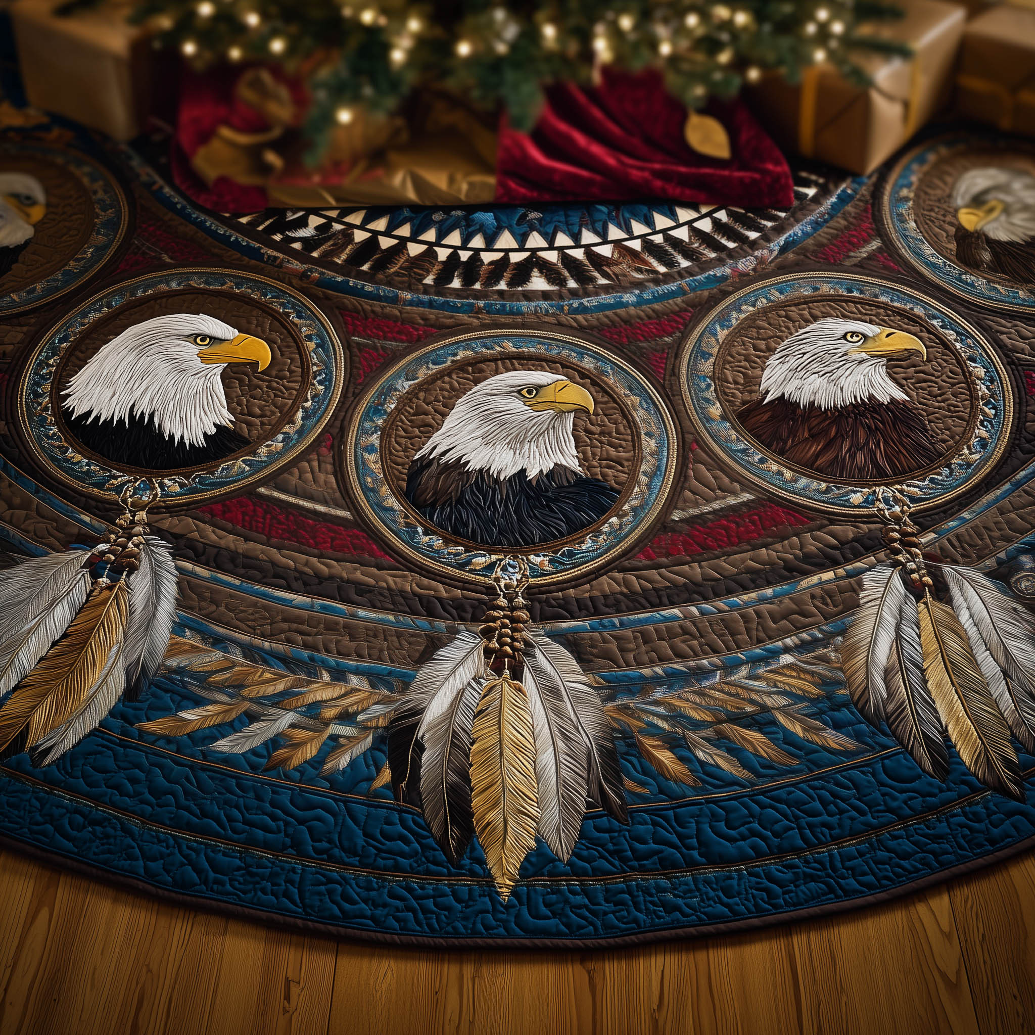 Eagle Tribal Soul Quilted Tree Skirt Home Styling Accessories Best Christmas Gifts For Eagle Lover