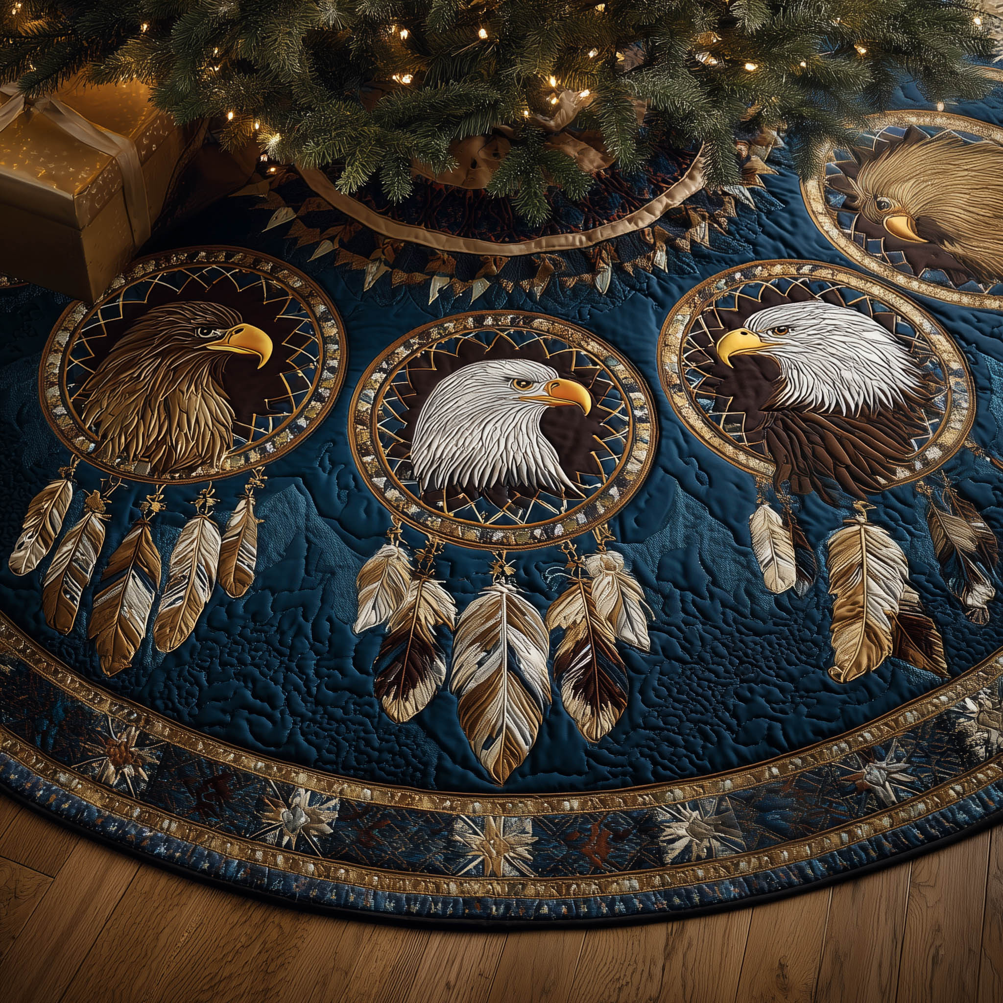 Eagle Tribal Soul Quilted Tree Skirt Home Styling Accessories Xmas Gifts For Eagle Lover