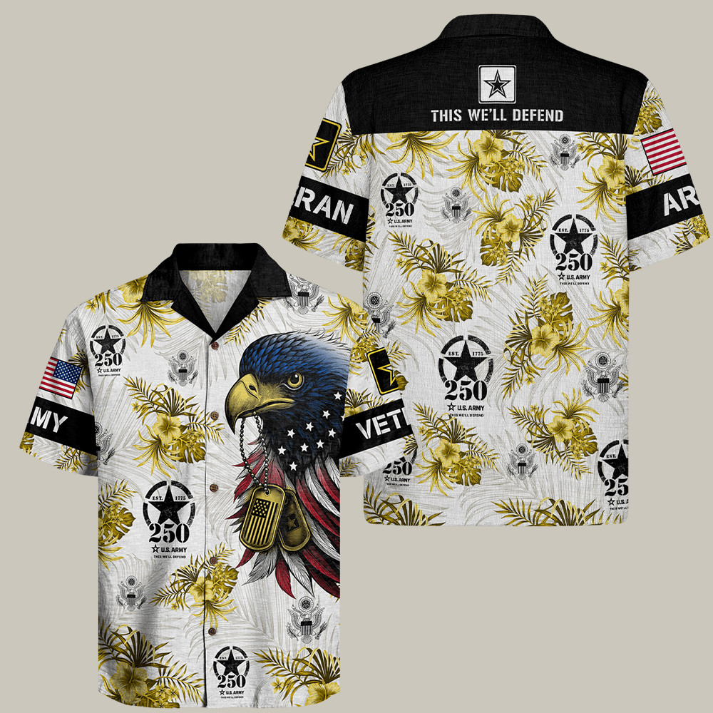 Eagle U.S. Army 250Th Anniversary Hawaiian Shirt DD214 Clothing Patriotic Gifts
