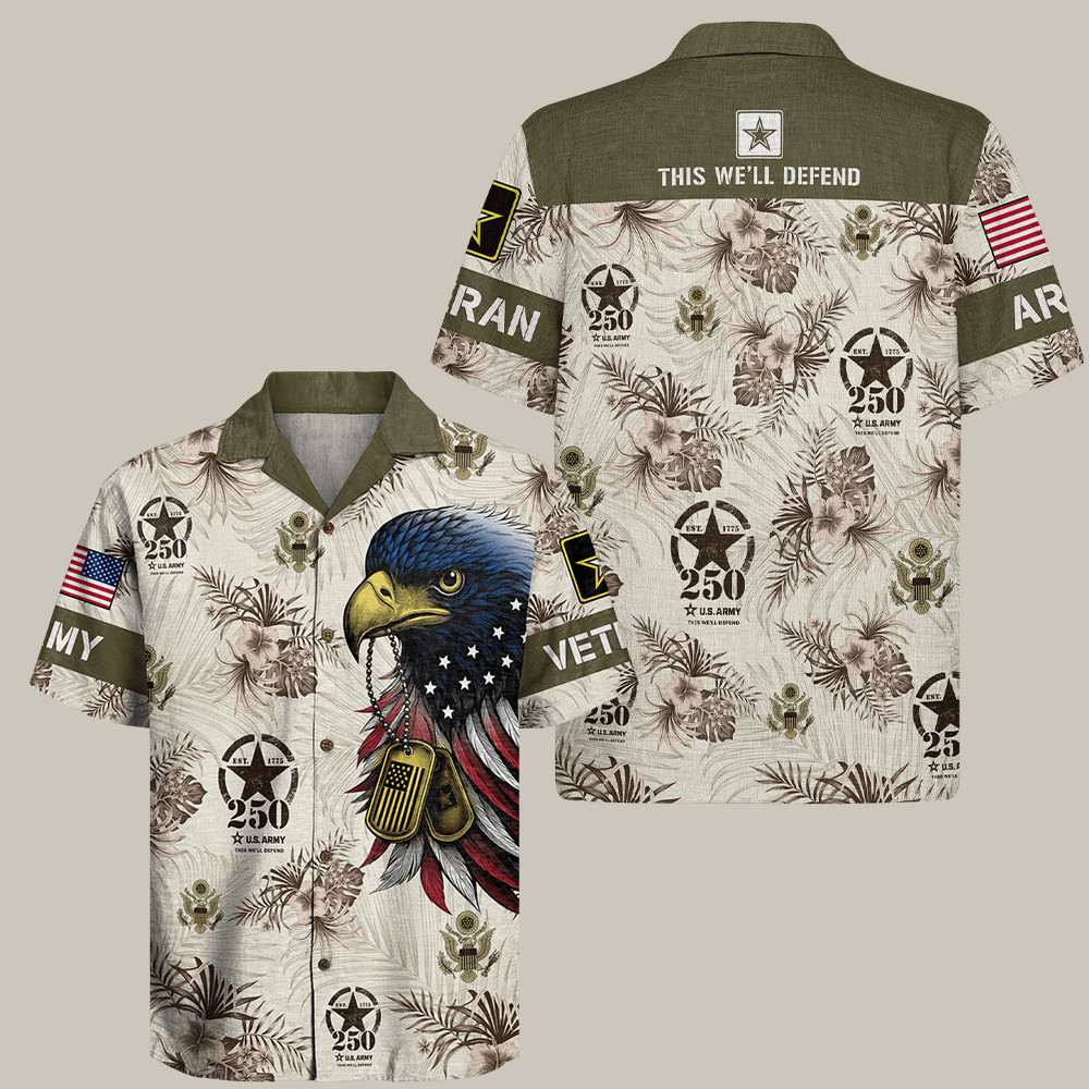 Eagle U.S. Army 250Th Anniversary Hawaiian Shirt DD214 Man Card Shirt Patriotic Gifts For Him