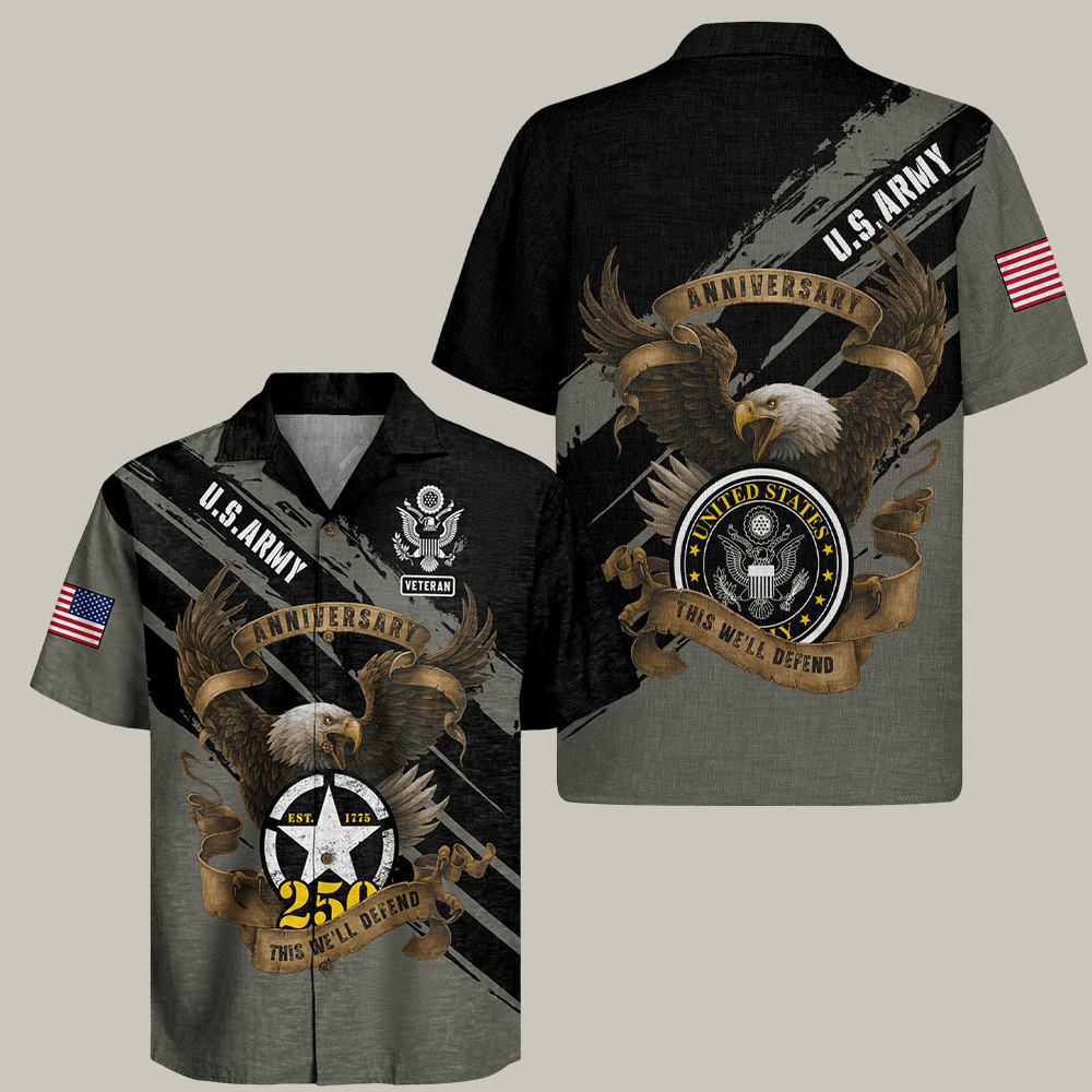 Eagle U.S. Army 250Th Anniversary Hawaiian Shirt This We'll Defend Military Gift Ideas