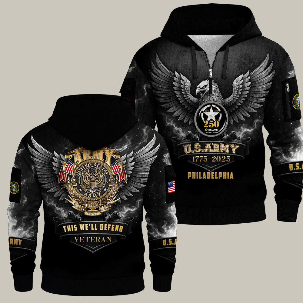 Eagle U.S. Army Veteran 250Th Birthday Quarter Zip Hoodie Philadelphia Gift Ideas