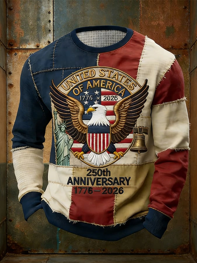 Eagle United States Of America 250th Anniversary Sweatshirt Patchwork Fourth Of July Apparel Eagle United States Of America 250th Anniversary Sweatshirt Patchwork Fourth Of July Apparel