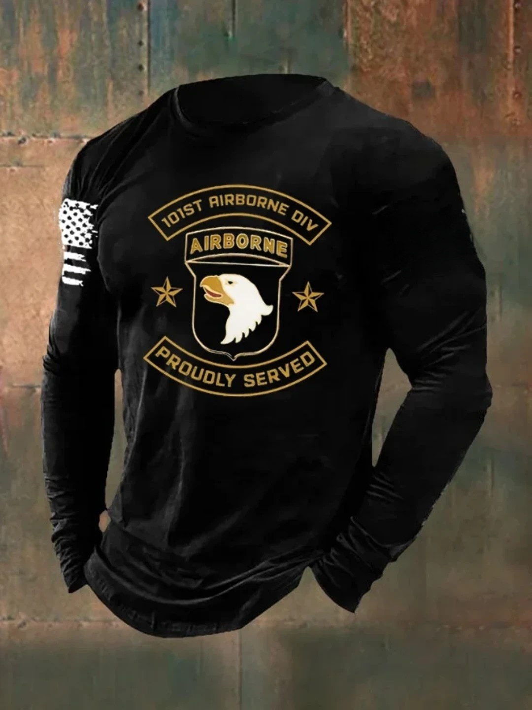 Eagle US 101st Airborne DIV Long Sleeve Shirt Proudly Served American Flag Merch Gifts For Men