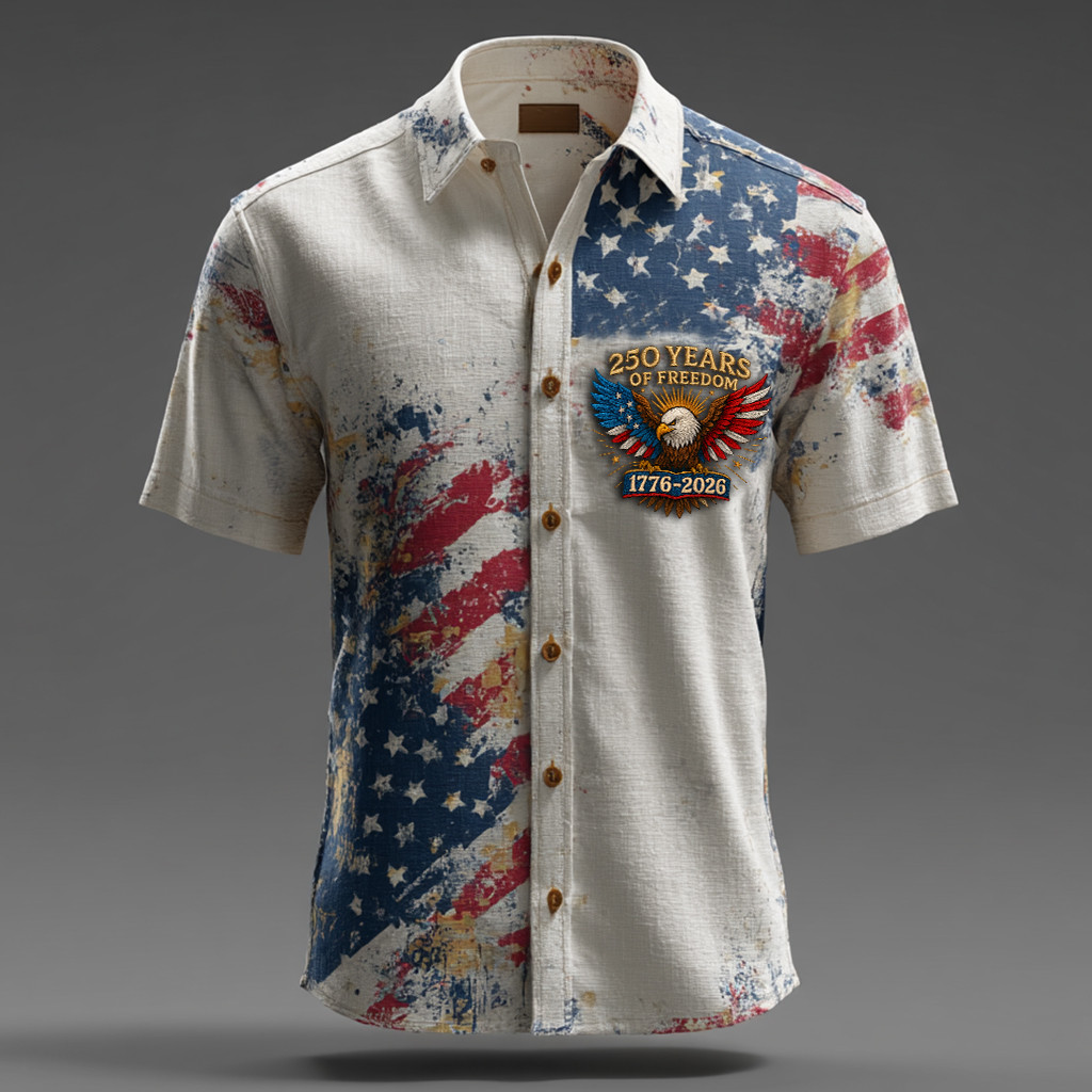 Eagle US 250 Years 1776 2026 Button Shirt America's Birthday Clothes 4th Of July Present