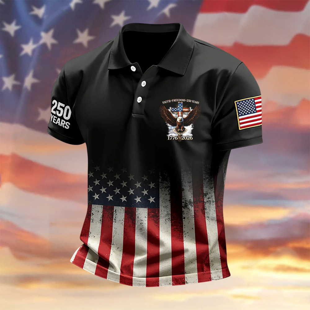 Eagle US 250 Years Faith Freedom Polo Shirt Fourth Of July Clothes Cool Gift For Patriots