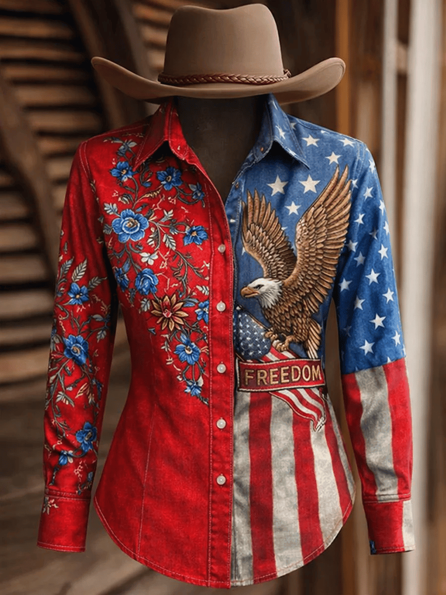 Eagle US 250 Years Of Freedom Button Up Long Sleeve Independence Day Apparel