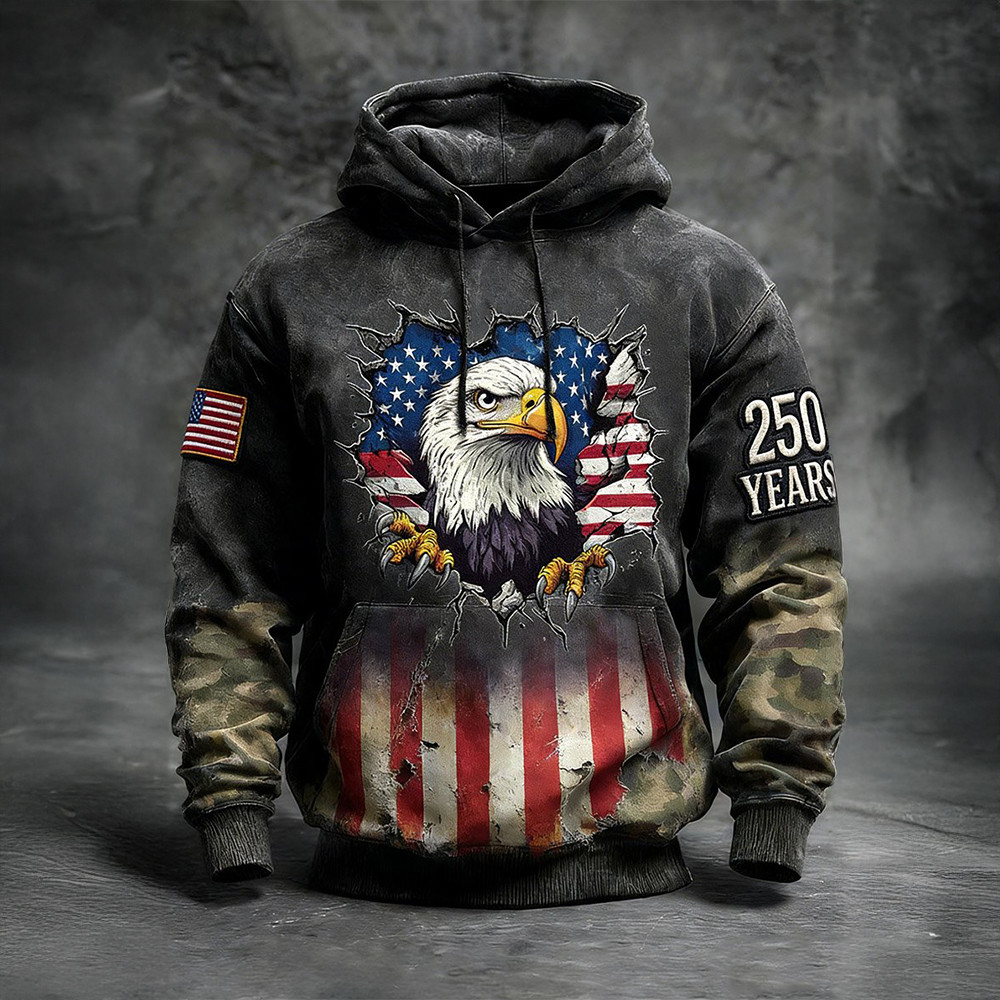 Eagle US 250 Years Strong Vintage Hoodie 1776 2026 4th Of July Apparel Gift For Patriots