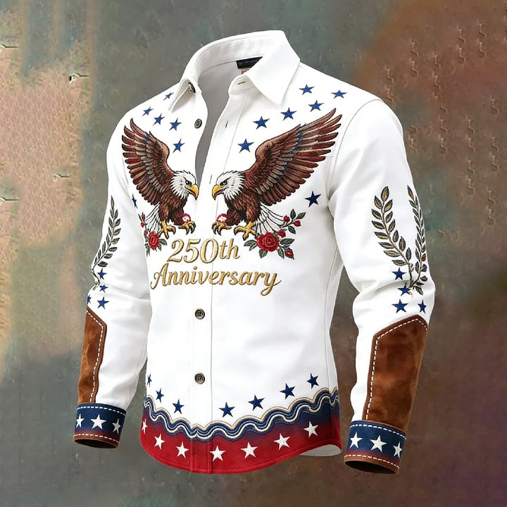 Eagle US 250th Anniversary 1776 2026 Button Up Long Sleeve Shirt America's Birthday Apparel