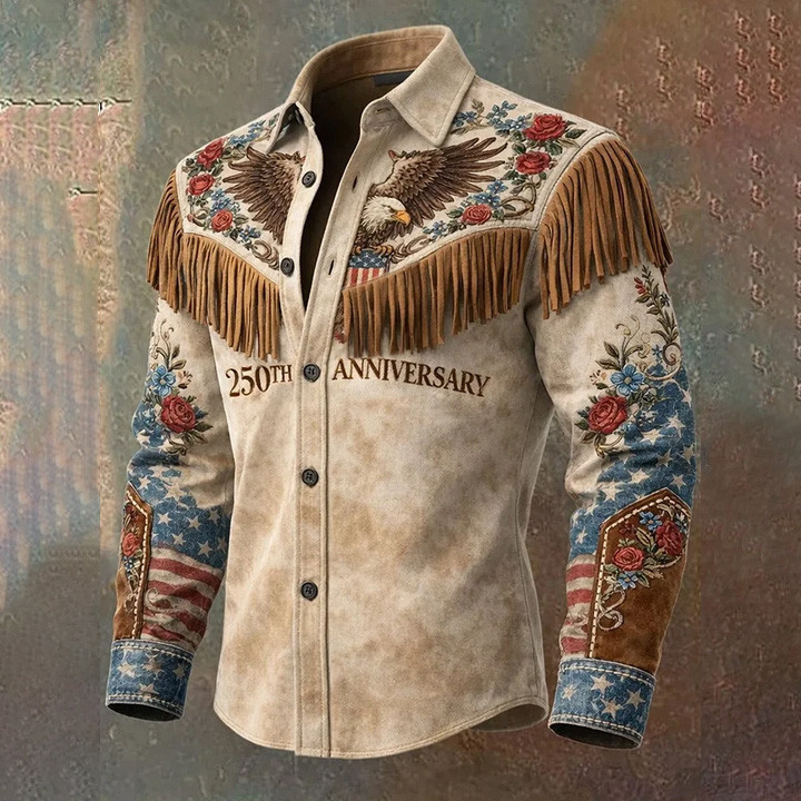 Eagle US 250Th Anniversary 1776 2026 Button Up Long Sleeve Shirt Patriotic Apparel July 4th Gift