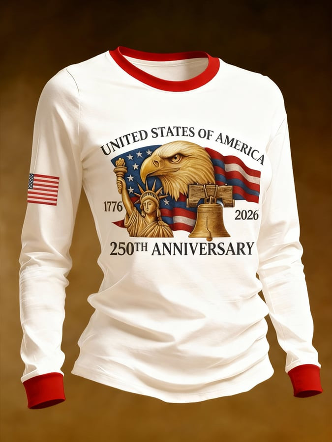 Eagle US 250Th Anniversary 1776 2026 Long Sleeve Shirt Statue Of Liberty Apparel Gift For Her