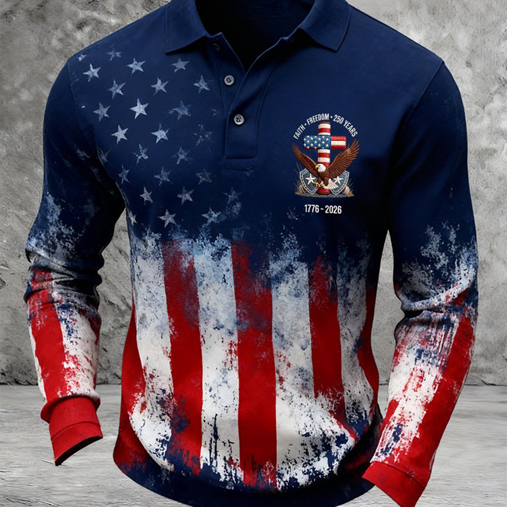 Eagle US 250Th Anniversary 1776 2026 Polo Long Sleeve Faith Freedom Apparel Gifts For Men