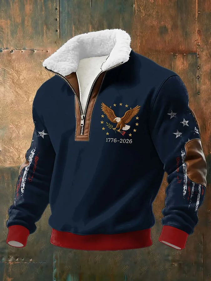 Eagle US 250th Anniversary 1776 2026 Stand Up Collar Sweater American Flag Great Gifts For Him