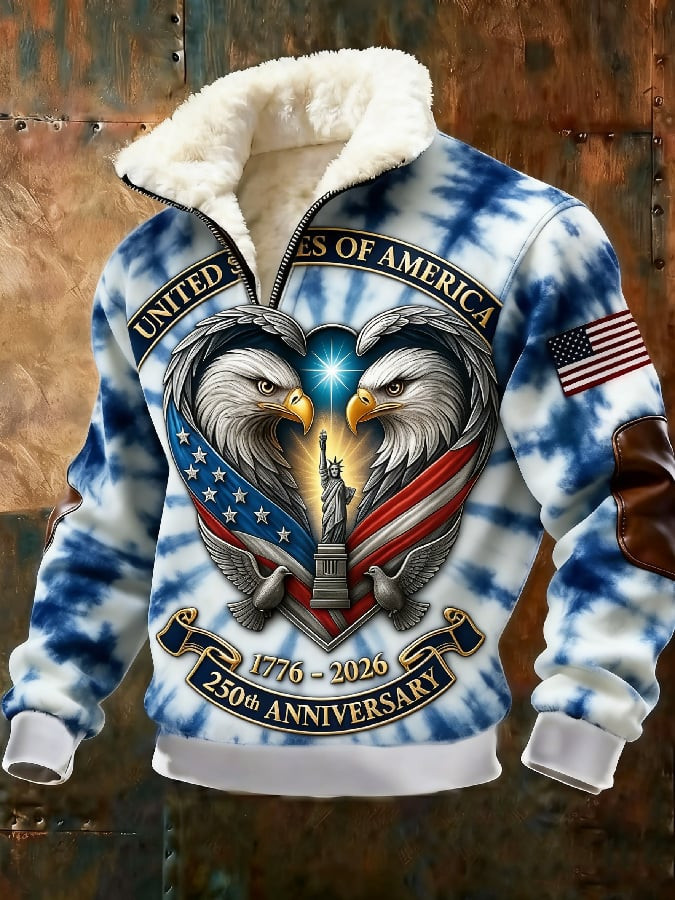 Eagle US 250th Anniversary 1776 2026 Stand Up Collar Sweater Patriotic Clothing Memorial Gifts