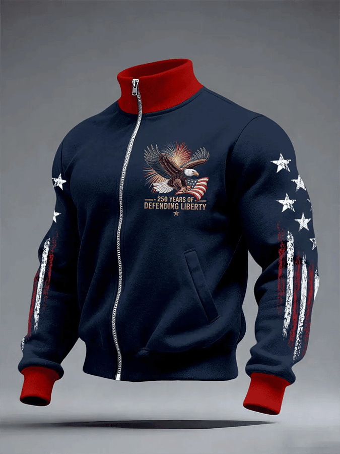 Eagle US 250th Anniversary 1776 2026 Zip Collar Sweatshirt Defending Liberty Patriotic Merch