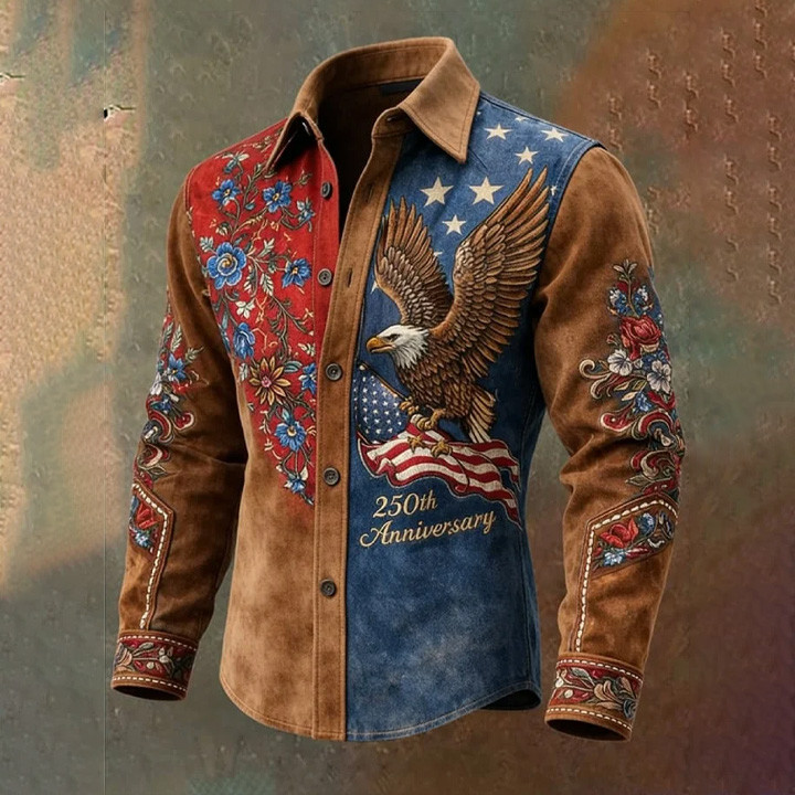 Eagle US 250th Anniversary Button Up Long Sleeve Shirt 1776 2026 Merch Patriotic Gift