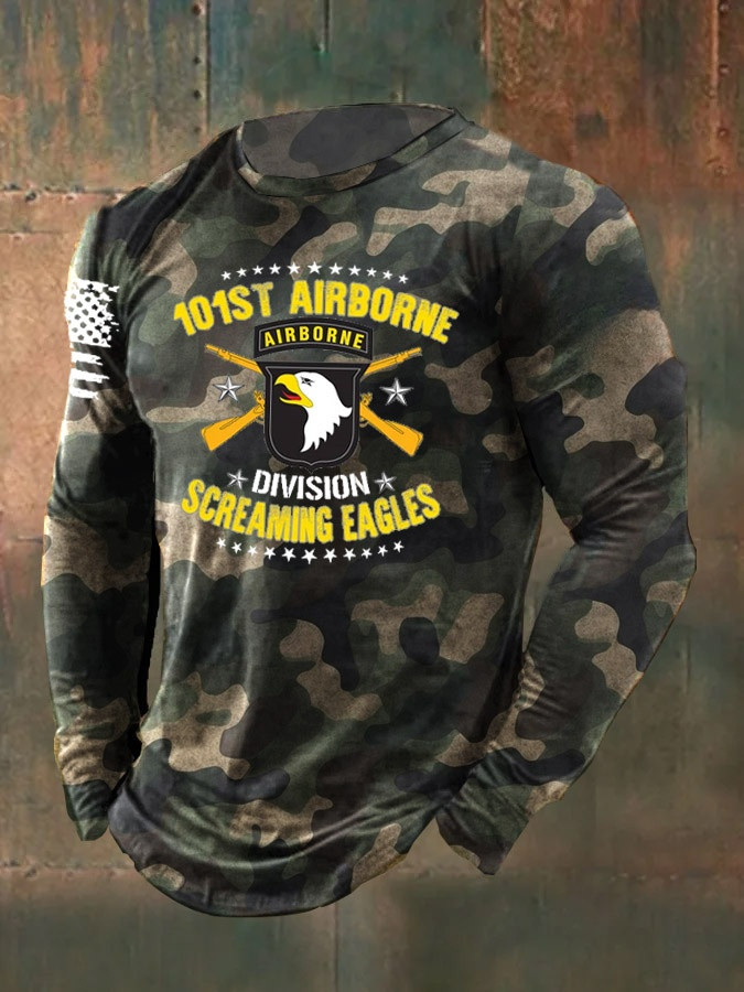 Eagle US Airborne Veteran Camo Long Sleeve Shirt 101St Airborne Veteran Merch Gifts For Him