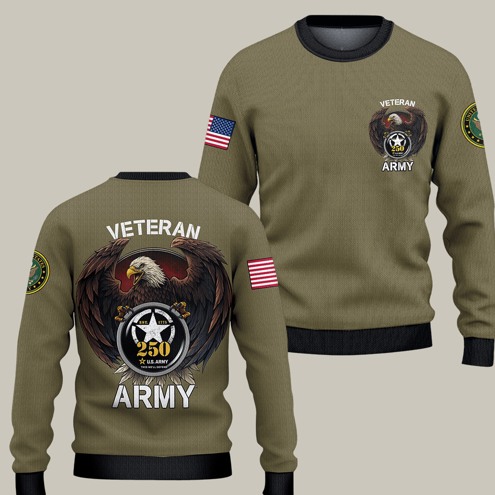 Eagle US Army 250th Anniversary Sweatshirt Patriotic Army Gear Gifts For Men