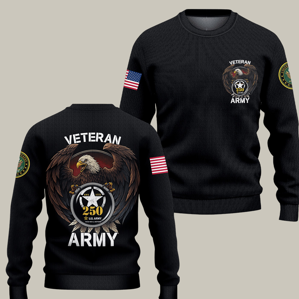 Eagle US Army 250th Anniversary Sweatshirt Patriotic Army Gear Veterans Day Gifts