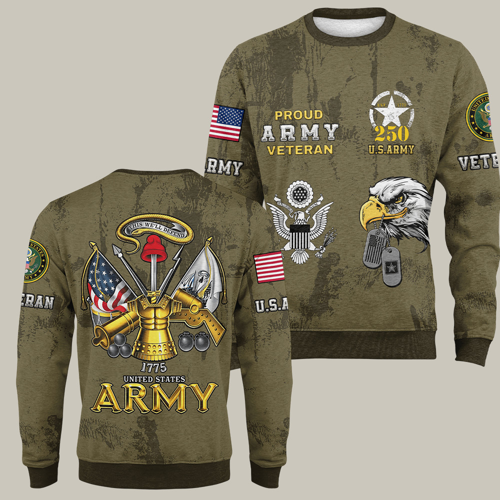 Eagle US Army 250th Anniversary Sweatshirt Proud Army Veteran Gifts For Retired Military