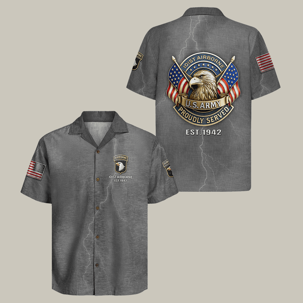 Eagle US Army Airborne Hawaiian Shirt 101st Airborne Proudly Served Shirt Army Gift For Him