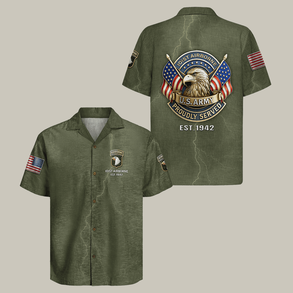 Eagle US Army Airborne Hawaiian Shirt 101st Airborne Proudly Served Shirt Army Vet Gift