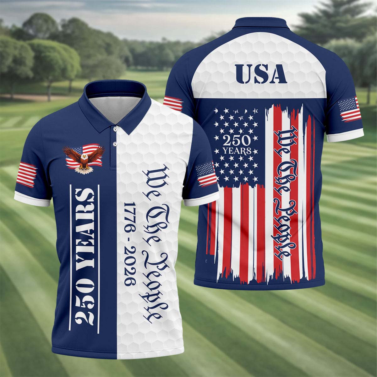 Eagle US Flag Polo Shirt 250 Years Patriotic Clothing For Independence Day