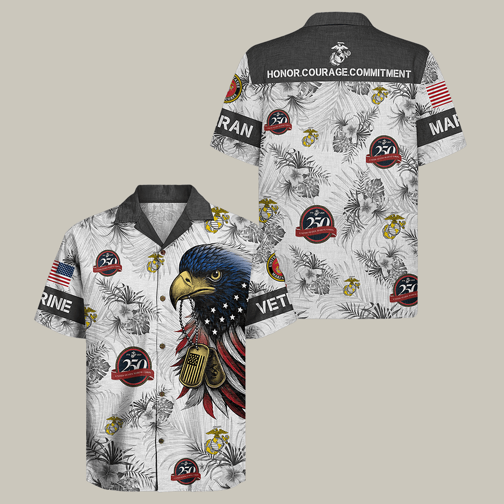 Eagle US Marine 250th Anniversary Hawaiian Shirt Marine Corps Clothes Patriotic Veteran Gift