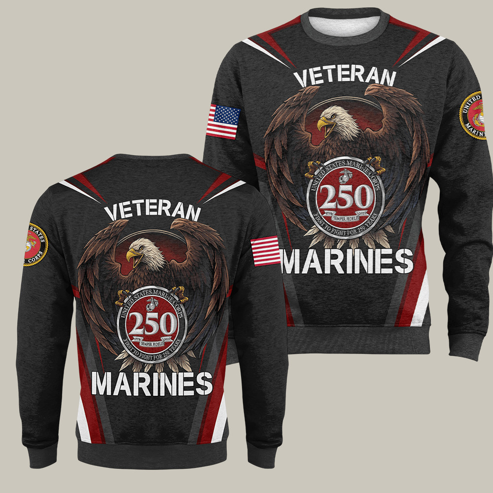 Eagle US Marines 250th Birthday Sweatshirt USMC Retired Gear Gifts For Men