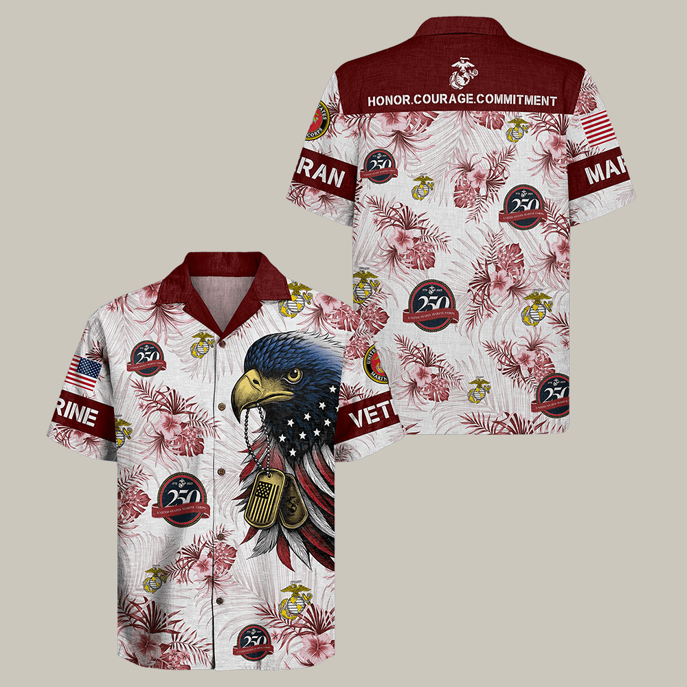 Eagle US Marines 250th Years Of Service Hawaiian Shirt USMC 250Th Anniversary Clothes Gift For Supporter