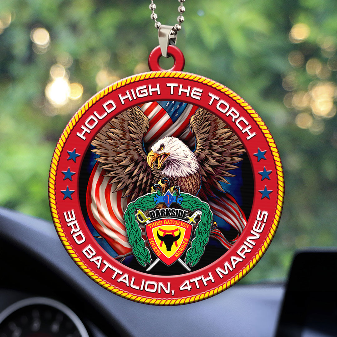 Eagle US Marines Hold High The Torch Car Ornament 3rd Battalion 4th Marines Veteran Decor Gifts