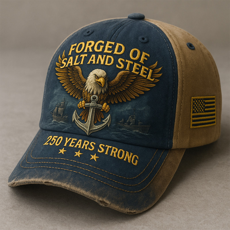 Eagle US Navy 250 Years Strong Hat Forged Of Salt And Steel Cap Patriotic Gifts